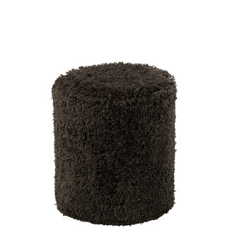J-Line Poef Fluffy Polyester Donkergrijs