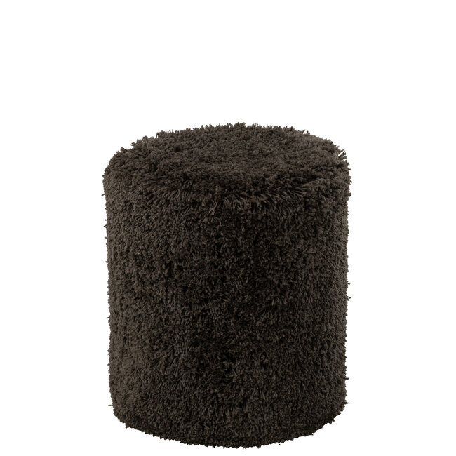 J-Line Poef Fluffy Polyester Donkergrijs