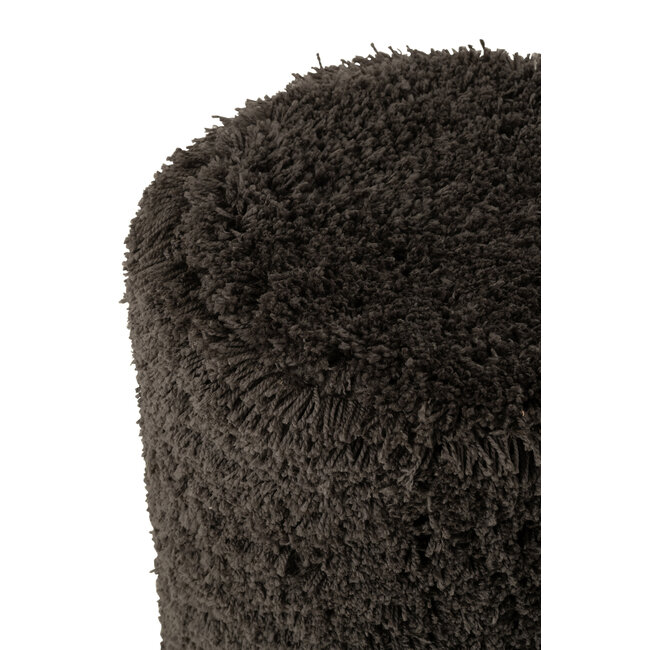 J-Line Poef Fluffy Polyester Donkergrijs