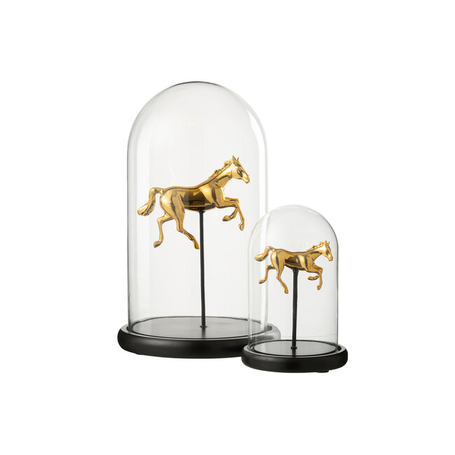 J-Line Decoratieve stolp paard glas goudkleurig/zwart groot