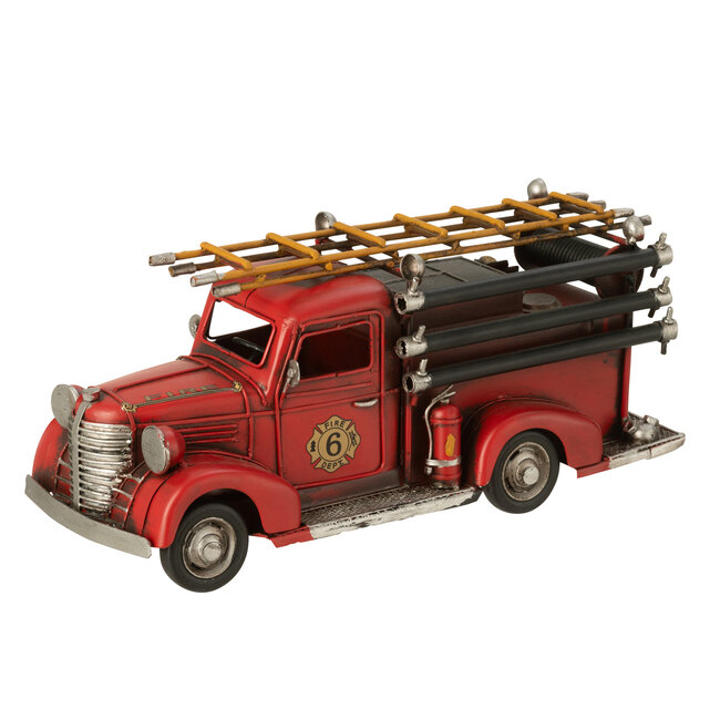 J-Line Brandweerwagen antiek metaal rood