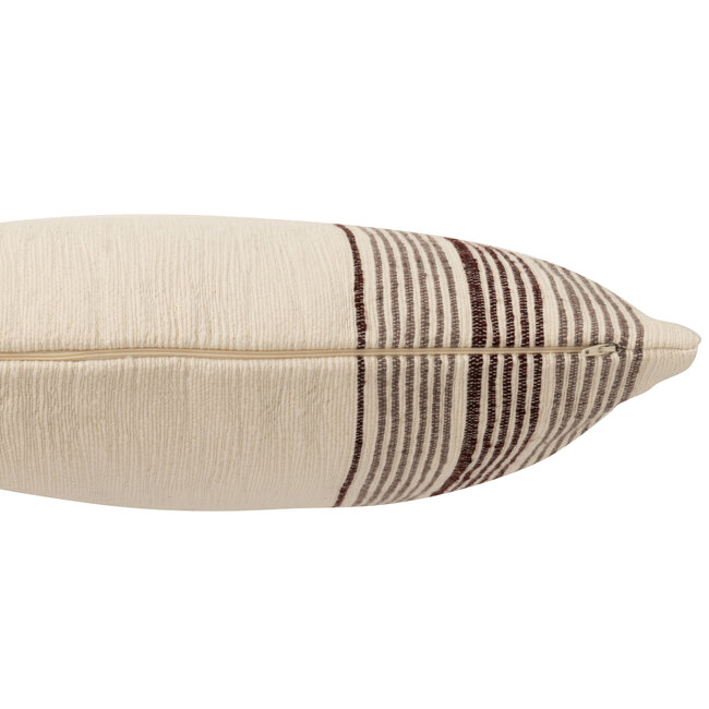 J-Line Kussen Rechthoek Gestreept Katoen Ecru/Donkerbruin
