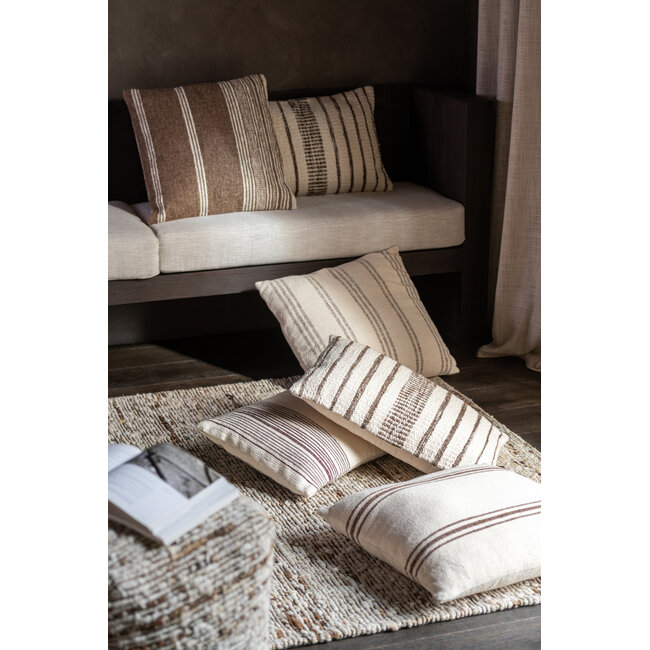 J-Line Kussen Rechthoek Gestreept Katoen Ecru/Donkerbruin