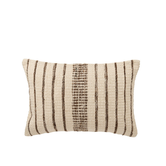 J-Line Kussen Rechthoek Gestreept Katoen Ecru/Donkerbruin