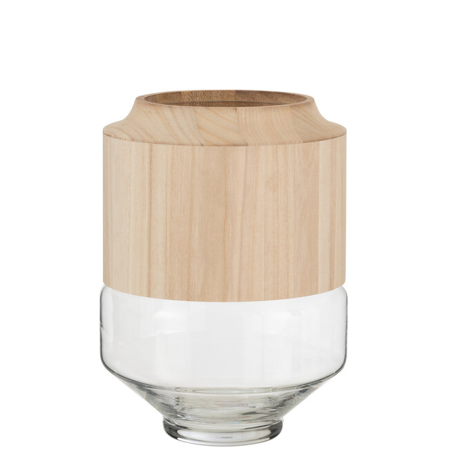 J-Line Vaas Rond Hoog Hout/Glas Lichtbruin Groot