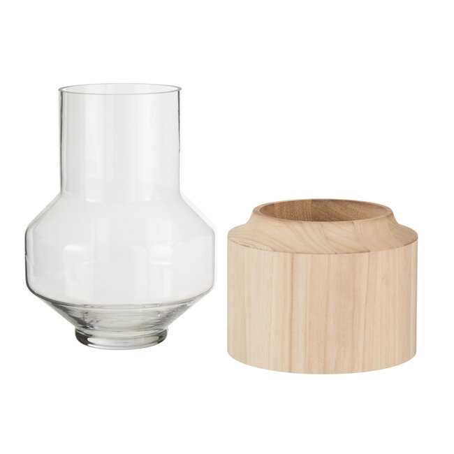 J-Line Vaas Rond Hoog Hout/Glas Lichtbruin Groot