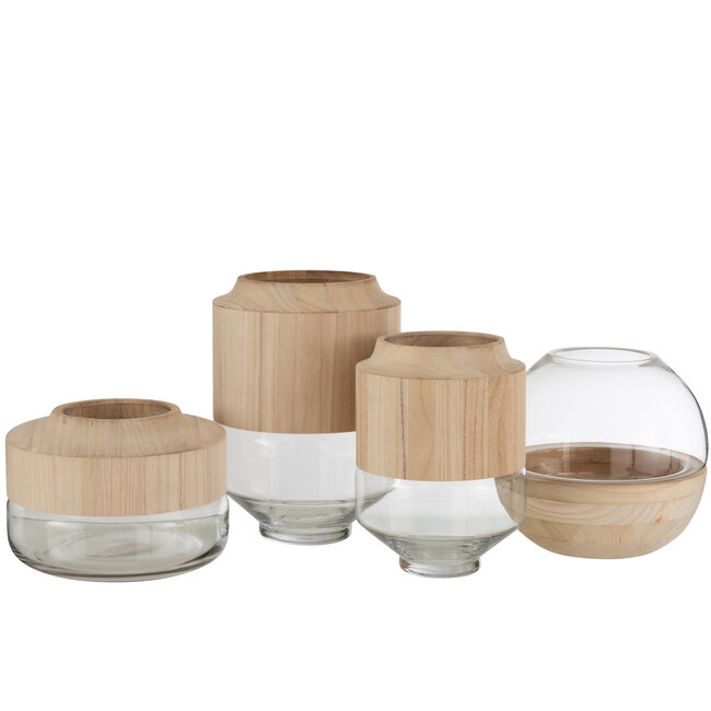 J-Line Vaas Rond Hoog Hout/Glas Lichtbruin Groot