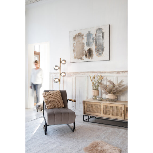 J-Line Vaas Rond Hoog Hout/Glas Lichtbruin Groot