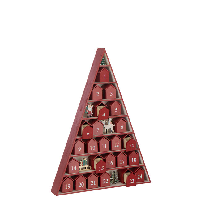 J-Line Tree + House Adventskalender Multiplex Kerst Rood
