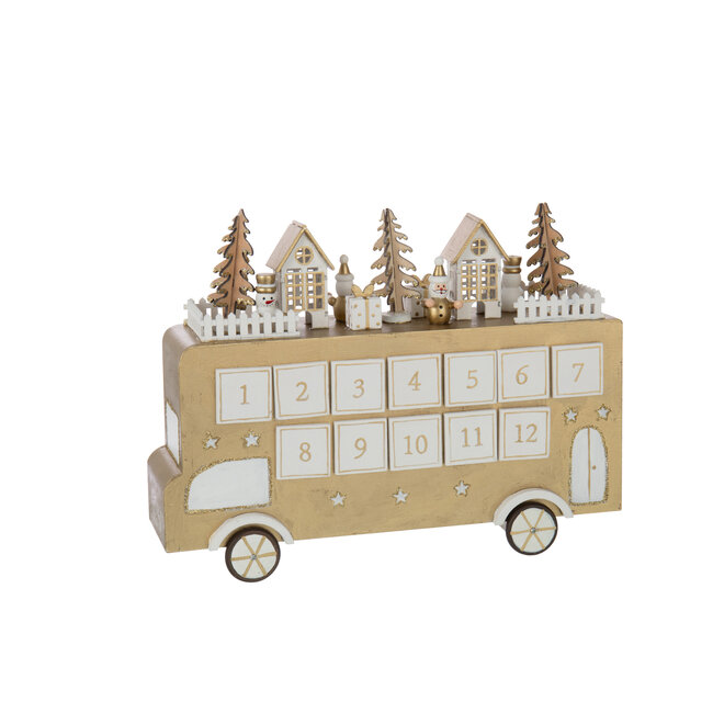 J-Line Bus Adventskalender Multiplex Goudkleurig/Wit