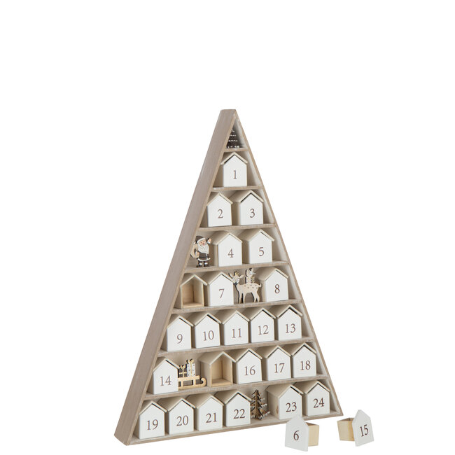 J-Line Tree + House Adventskalender Multiplex Wit/Natuurlijk