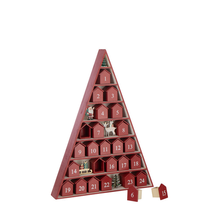 J-Line Tree + House Adventskalender Multiplex Kerst Rood
