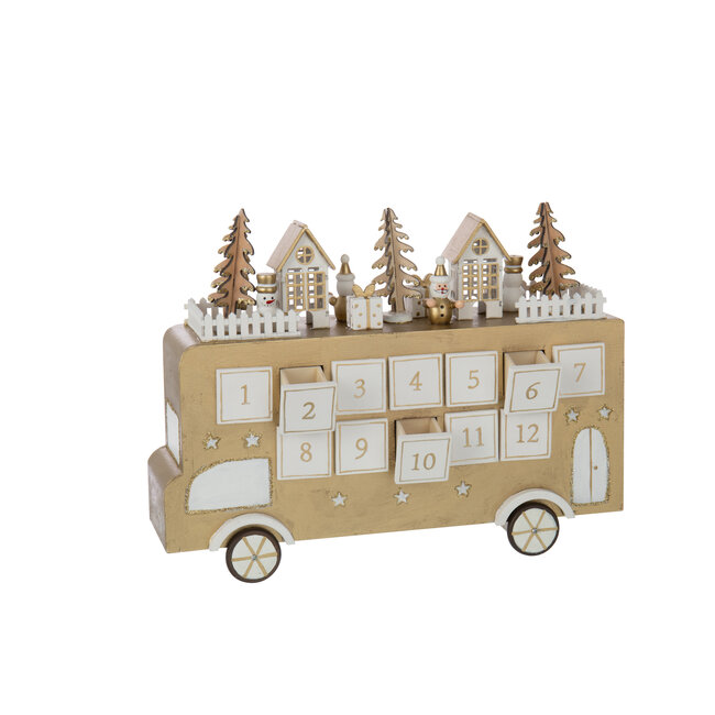 J-Line Bus Adventskalender Multiplex Goudkleurig/Wit