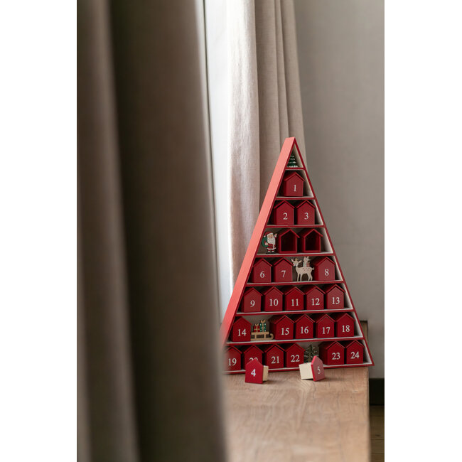 J-Line Tree + House Adventskalender Multiplex Kerst Rood