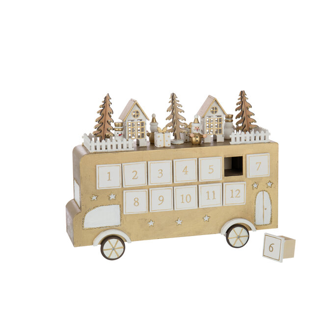 J-Line Bus Adventskalender Multiplex Goudkleurig/Wit