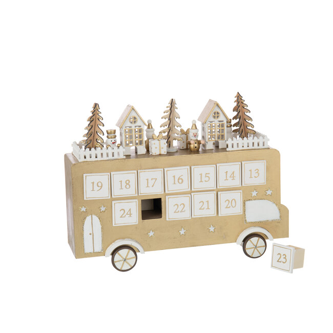 J-Line Bus Adventskalender Multiplex Goudkleurig/Wit
