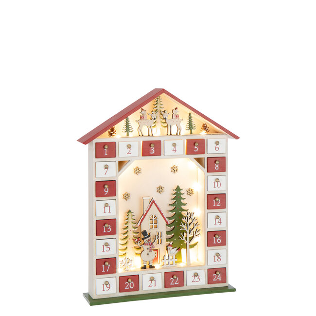 J-Line Huis Adventskalender Led Multiplex Kerst Rood/Wit