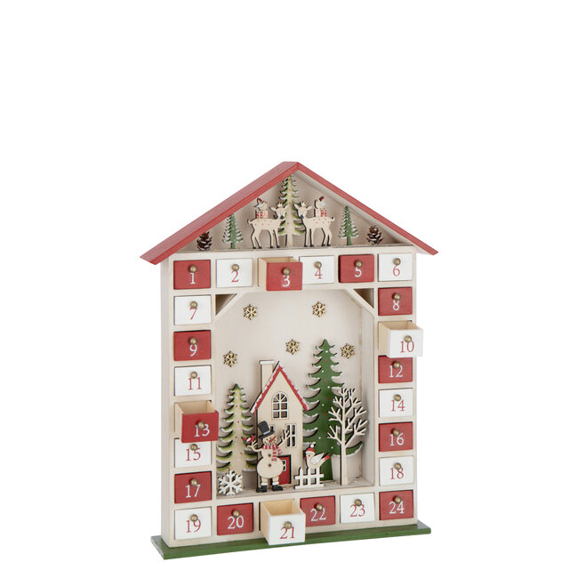 J-Line Huis Adventskalender Led Multiplex Kerst Rood/Wit