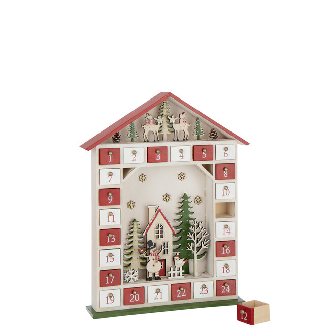 J-Line Huis Adventskalender Led Multiplex Kerst Rood/Wit