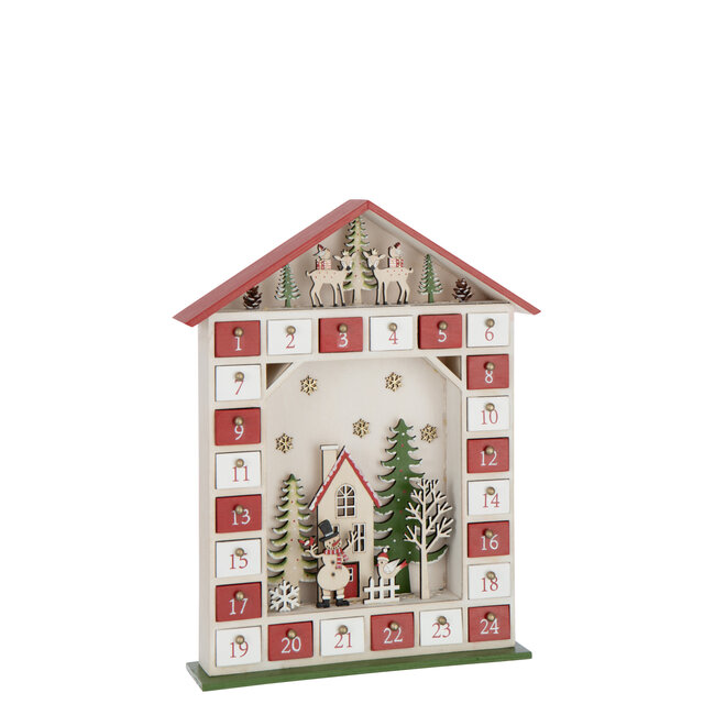 J-Line Huis Adventskalender Led Multiplex Kerst Rood/Wit
