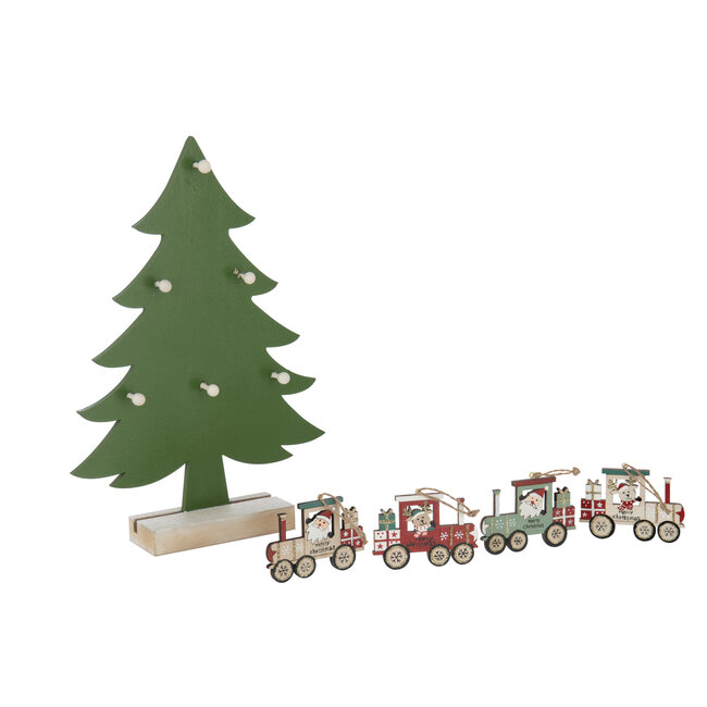 J-Line Boom + Trein Hangers Multiplex Donkergroen/Kerstrood