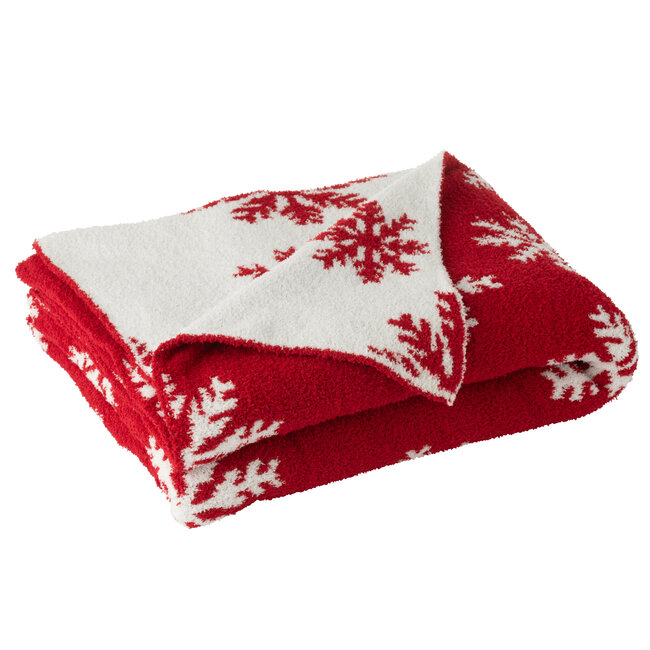 J-Line Deken Sneeuwvlokken Polyester Rood/Wit
