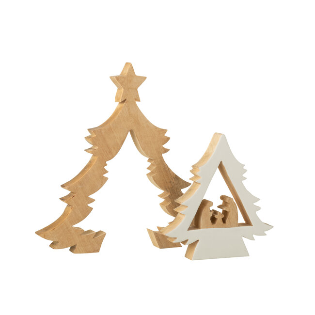 J-Line Kerststal in boom + ster mangohout wit/natuur