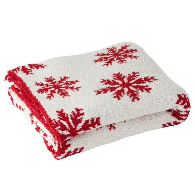 J-Line Deken Sneeuwvlokken Polyester Rood/Wit