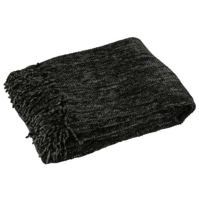 J-Line Deken Chenille Polyester Zwart