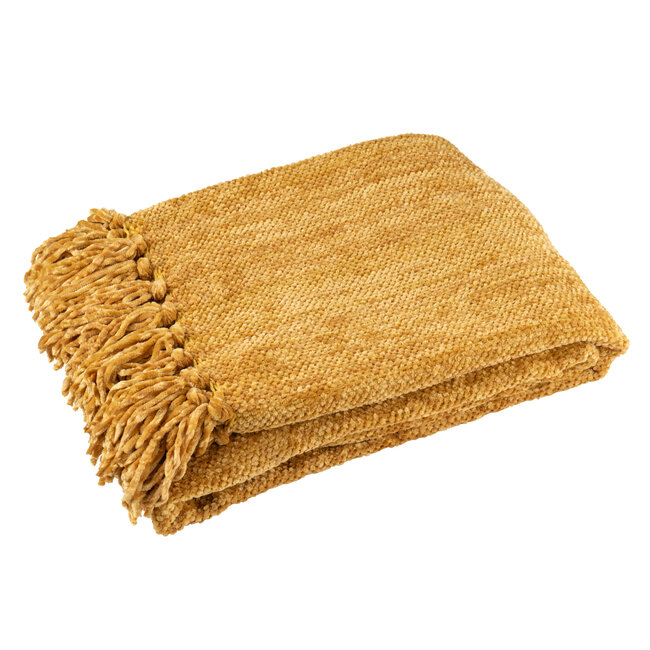 J-Line Deken Chenille Polyester Okergeel