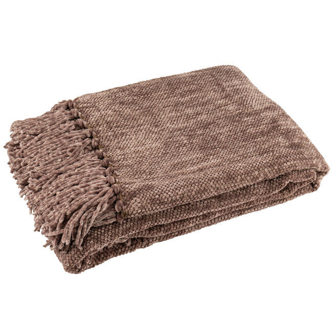 J-Line Deken Chenille Polyester Donkerbruin