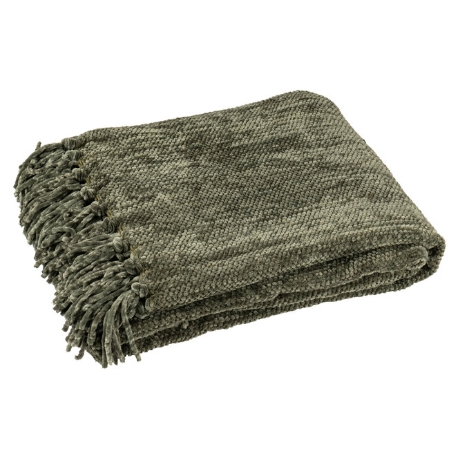 J-Line Deken Chenille Polyester Donkergroen