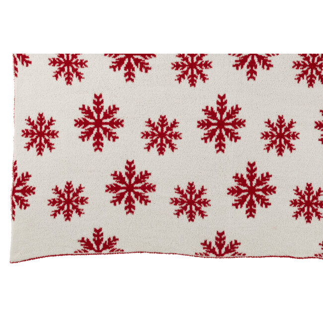 J-Line Deken Sneeuwvlokken Polyester Rood/Wit