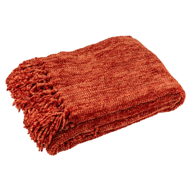 J-Line Deken Chenille Polyester Roestbruin