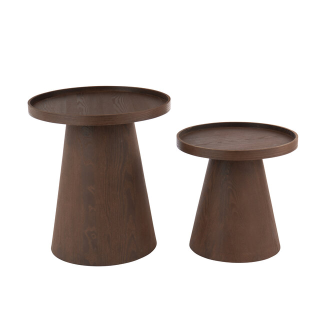 J-Line Set van 2 bijzettafels rond MDF donkerbruin