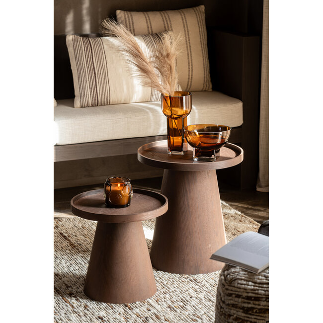 J-Line Set van 2 bijzettafels rond MDF donkerbruin