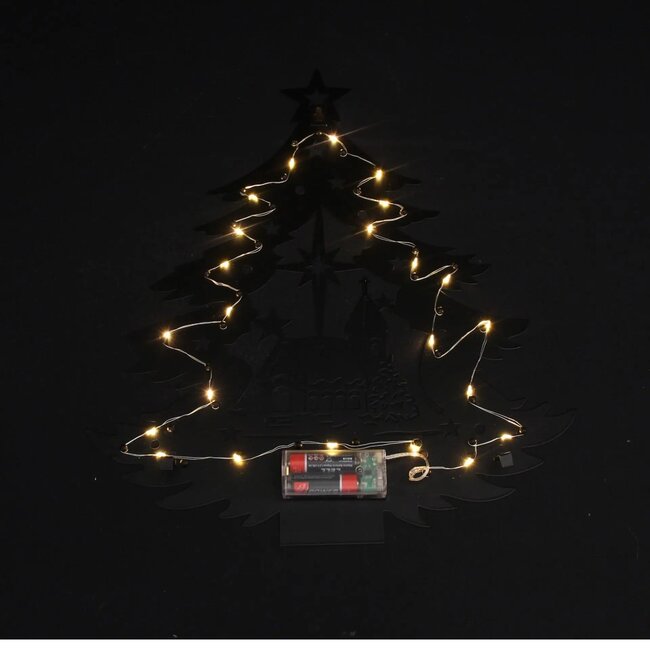 Dream-Living LED-wanddecoratie kerstboom zwart-metaal 38x2.5x44.5cm