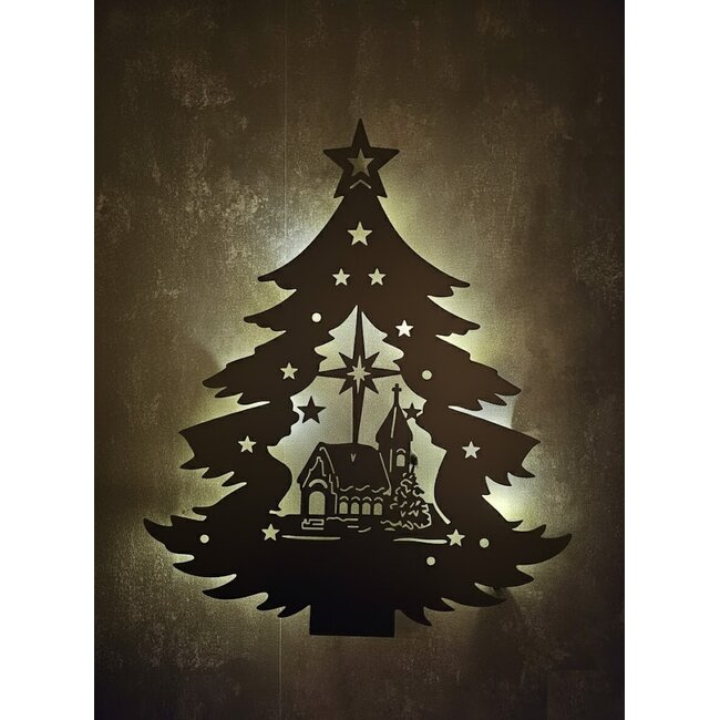 Dream-Living LED-wanddecoratie kerstboom zwart-metaal 38x2.5x44.5cm