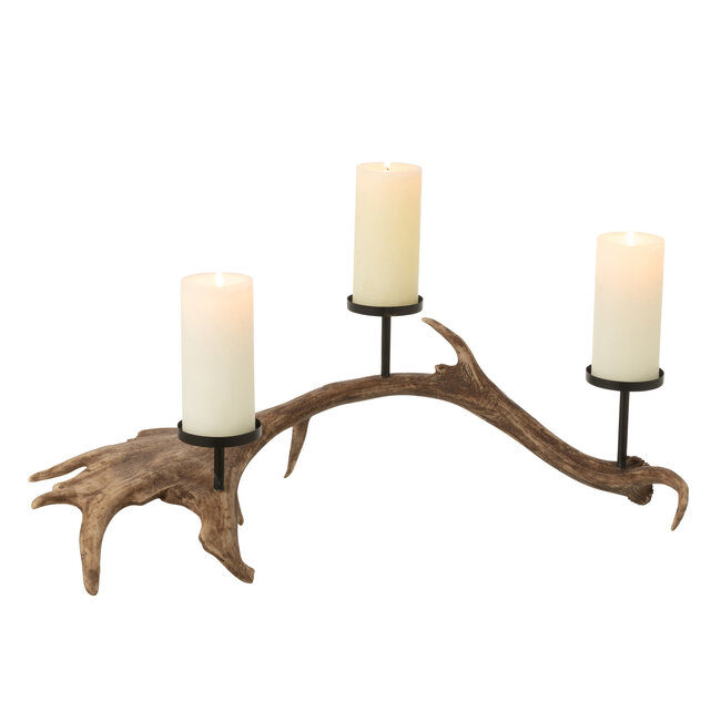 J-Line Kaarsenhouder Gewei Polyresin Bruin Groot