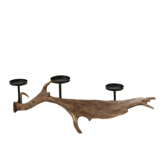 J-Line Kaarsenhouder Gewei Polyresin Bruin Groot