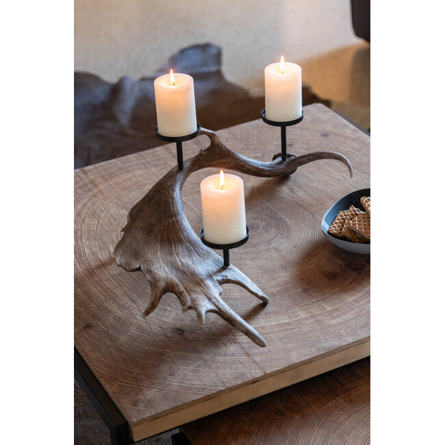 J-Line Kaarsenhouder Gewei Polyresin Bruin Groot