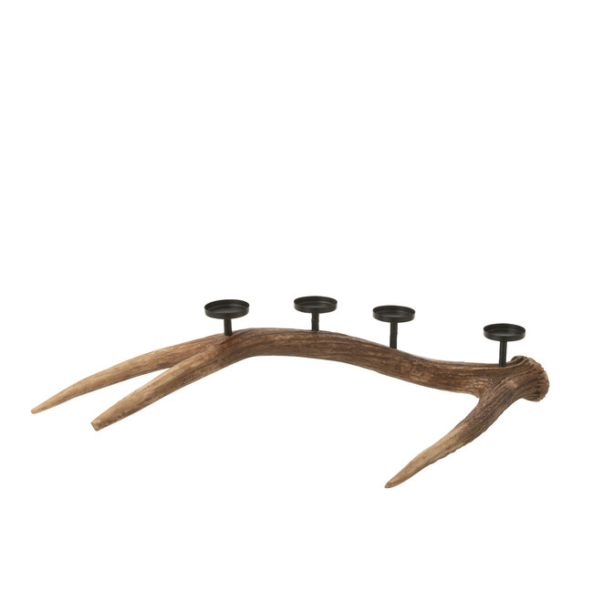 J-Line Kaarsenhouder Gewei Polyresin Bruin Klein