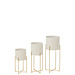 J-Line Set van 3 bloempotten rond ijzer goudkleurig/wit