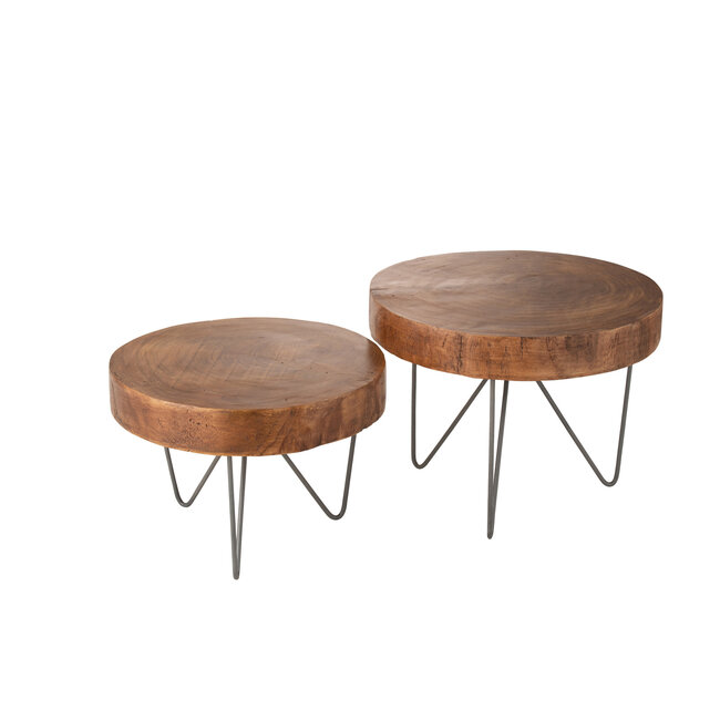 J-Line Set van 2 tafels Paulownia Bruin