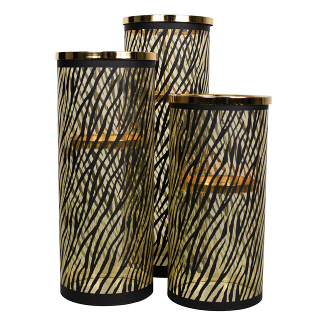 Mars & More *windlicht cilinder goud zebra breed medium 30cm*