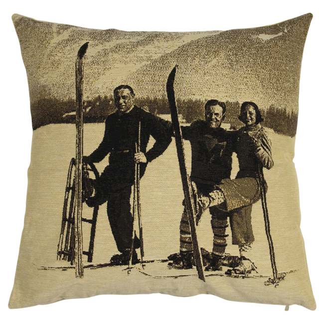 Mars & More gobelin kussen sepia 3 skiers 45x45cm
