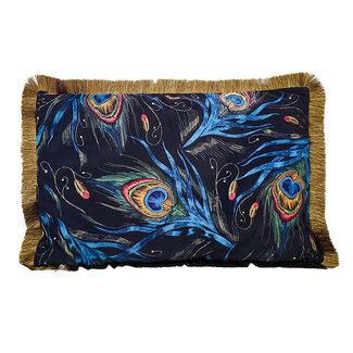 Mars & More kussen fluweel pauw staart gouden franjes 40x60cm