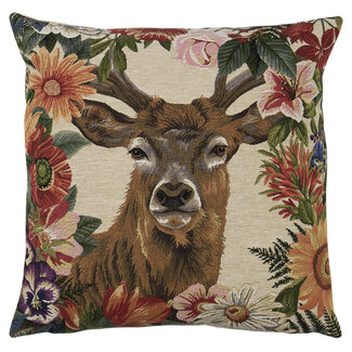 Mars & More gobelin kussen bloemen edelhert 45x45cm
