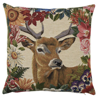 Mars & More gobelin kussen bloemen gaffelhert 45x45cm