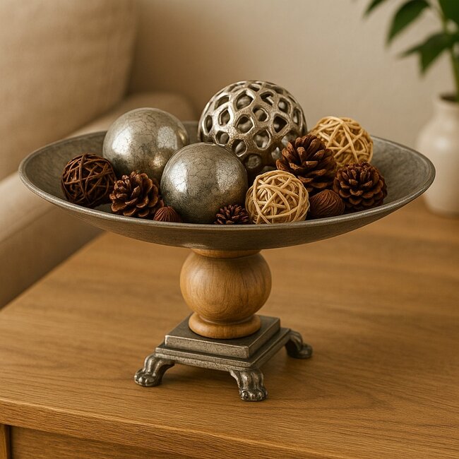 Mars & More Dienblad op voet zilver hout h29 d55,5